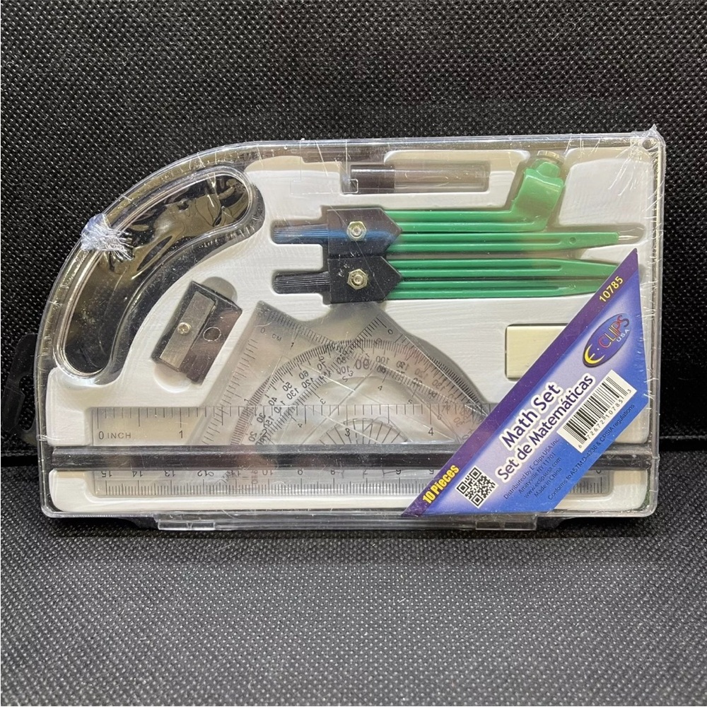 Compass Protractor Triangle Ruler Set Math Drafting Drawing Geometry Green